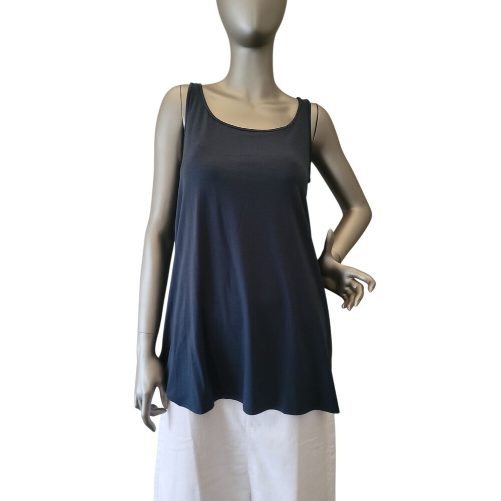 Eileen Fisher  Fine Tencel Jersey Scoopneck  Long Tank Top Size XS